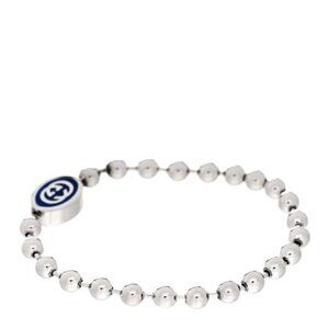 NEW GUCCI Sterling Silver Enamel G Bead Bracelet Blue SZ 19 .925